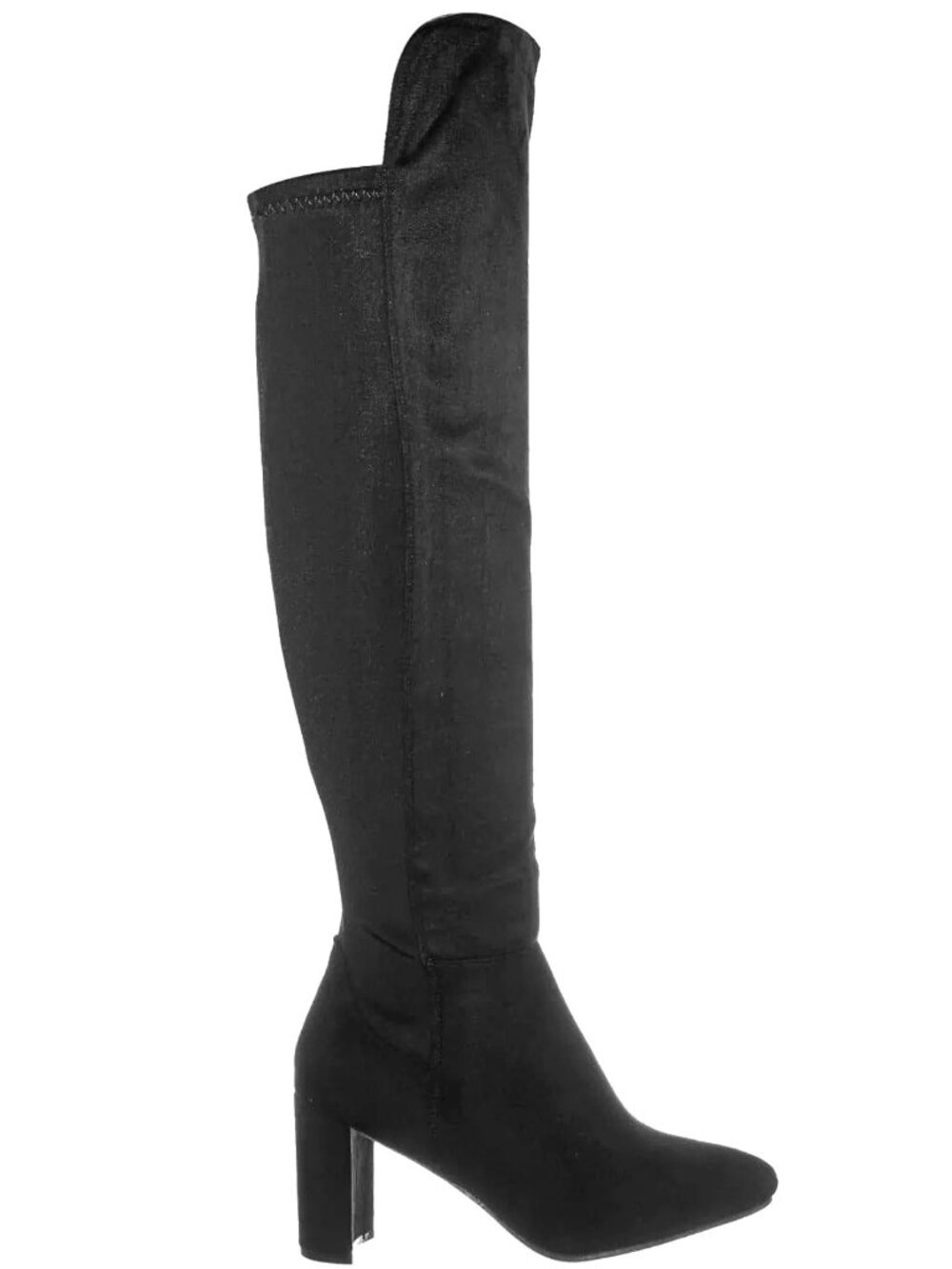 Wild Diva Blake-05 Knee High Foldable Block Heel Elastic Panel Black Boots - Picture 5 of 7
